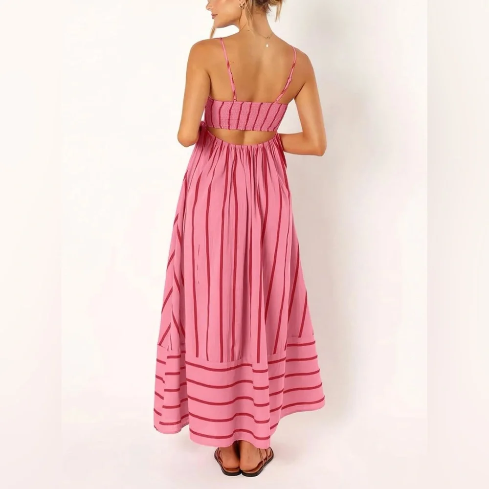 Elegant Pink Striped Maxi Dress - Picture 2 of 6